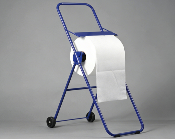 Industrial Roll Dispenser Stand with baked enamel finish and lockable wheels